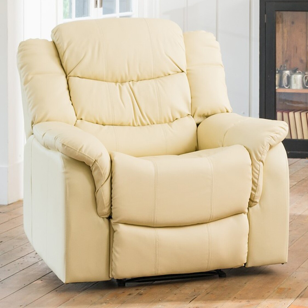 Almeira Cream Bonded Leather Massage and Heat Manual Recliner Armchair Image 1