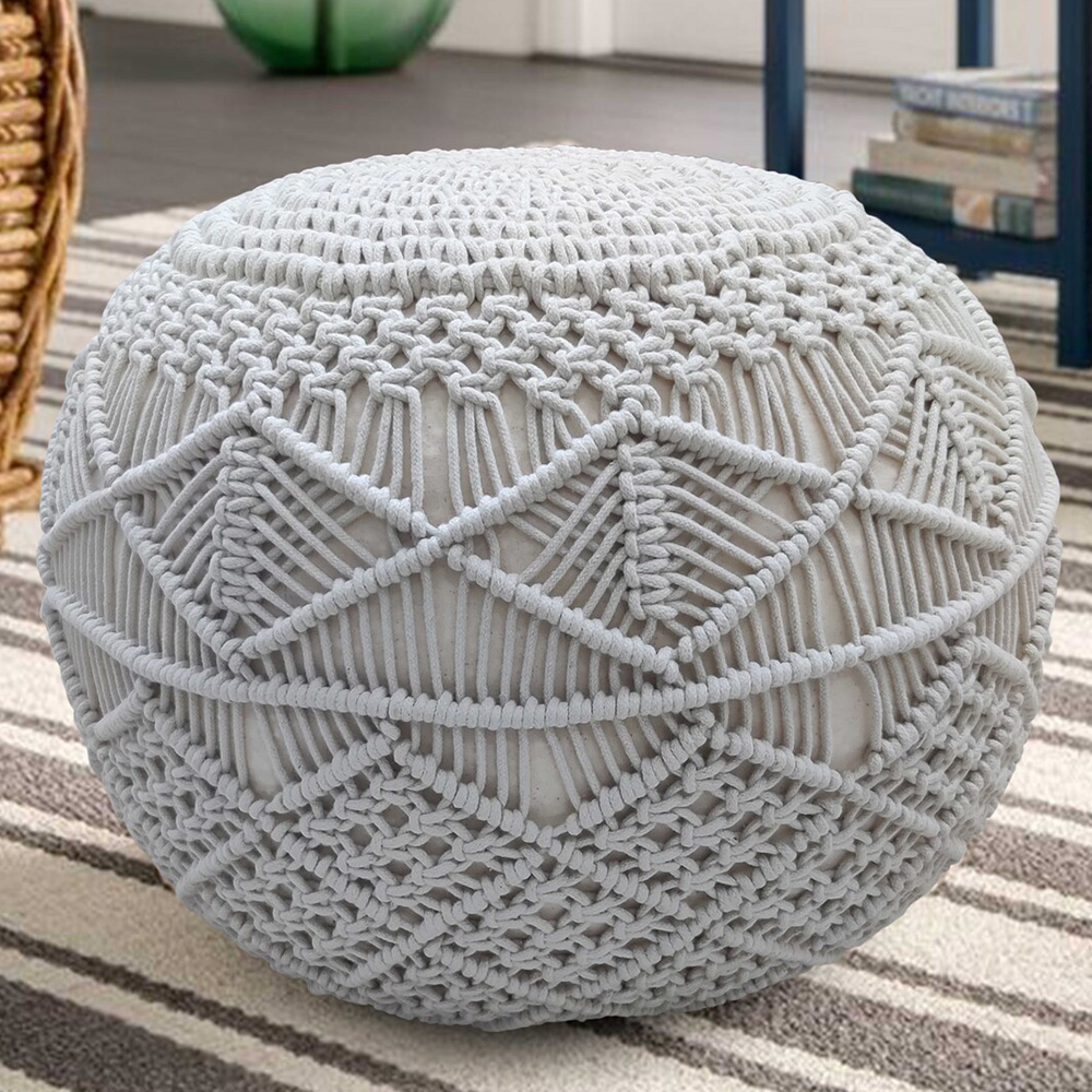 Grey Crochet Foot Stool Image 1