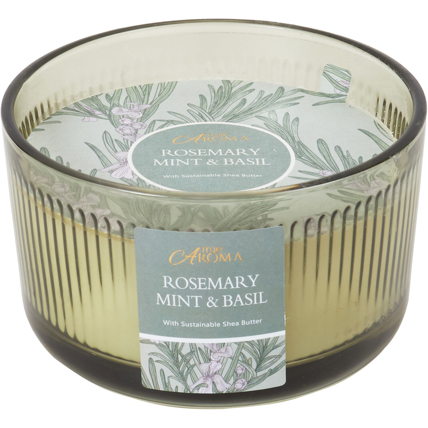 Rosemary Mint & Basil Ribbed Candle - White Image 2