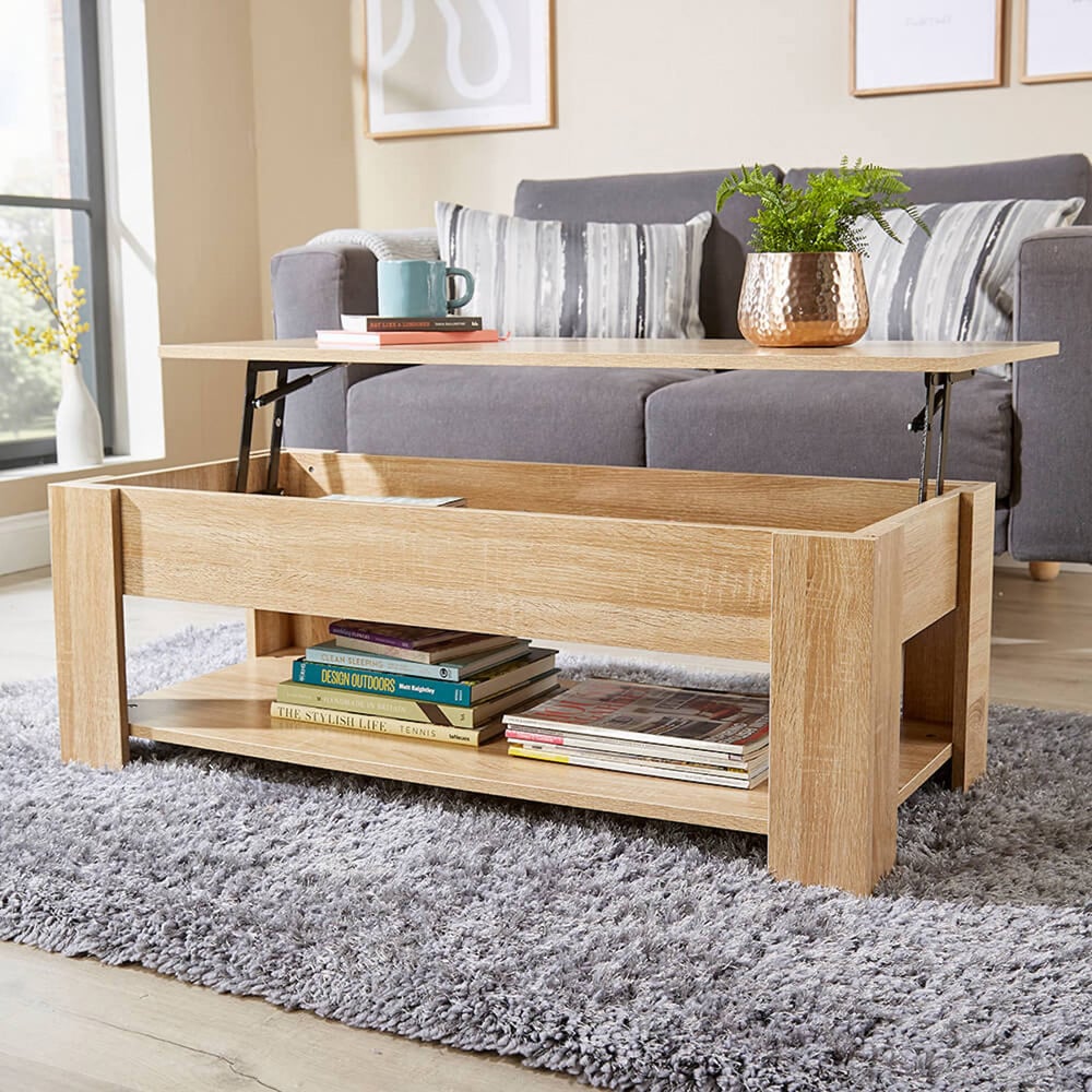 Home Source Orlando Single Shelf Natural Lift Up Storage Coffee Table Image 6