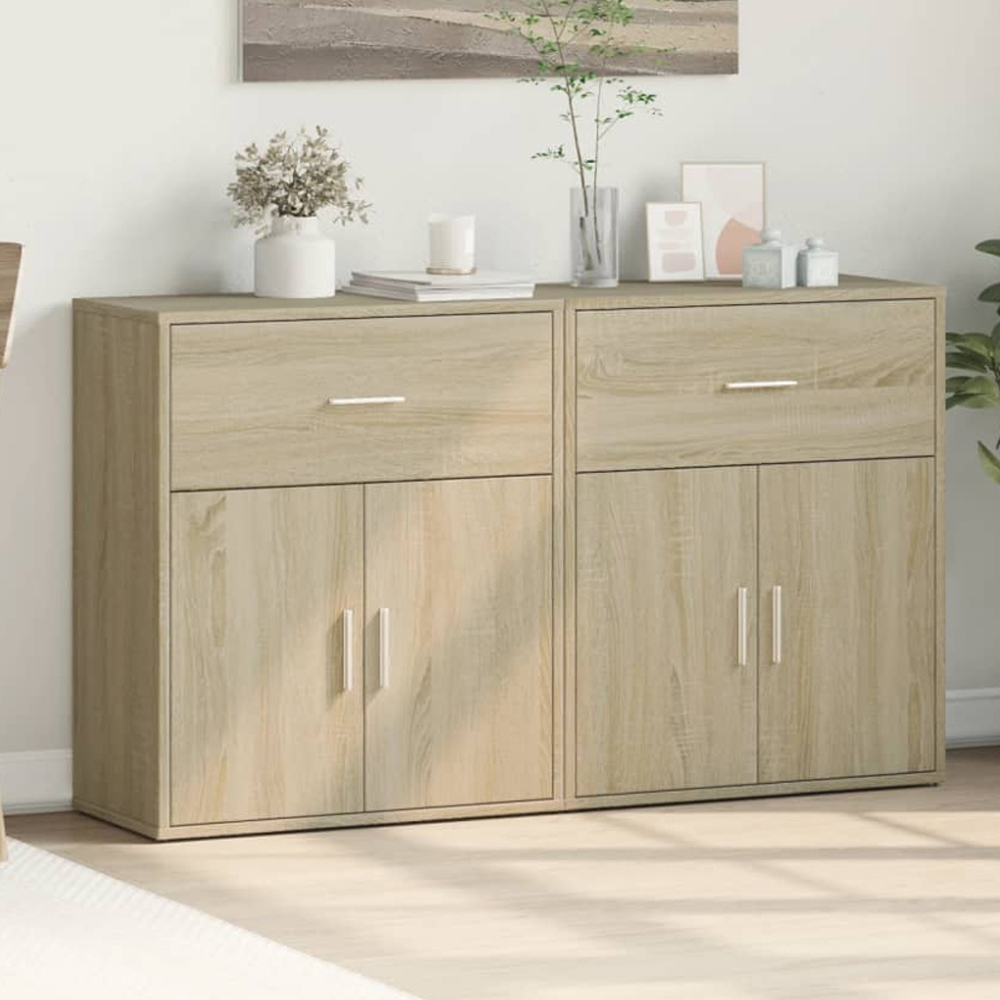 vidaXL 2 Door Single Drawer Sonoma Oak Sideboard Set of 2 Image 1