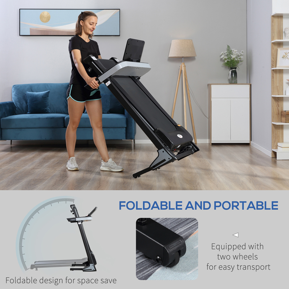 HOMCOM Black Foldable Motorised Treadmill with LCD Image 5