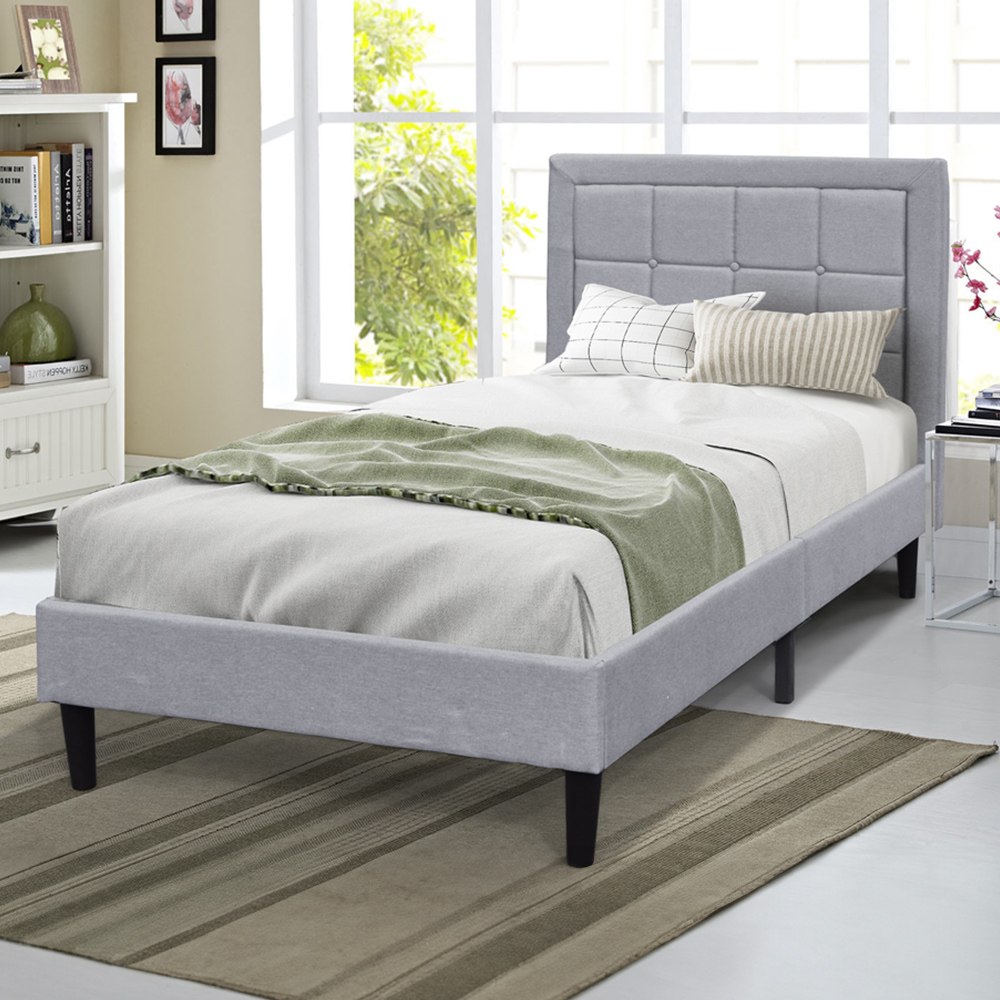 Brooklyn Single Light Grey Buttoned Headboard Bed Frame Image 1