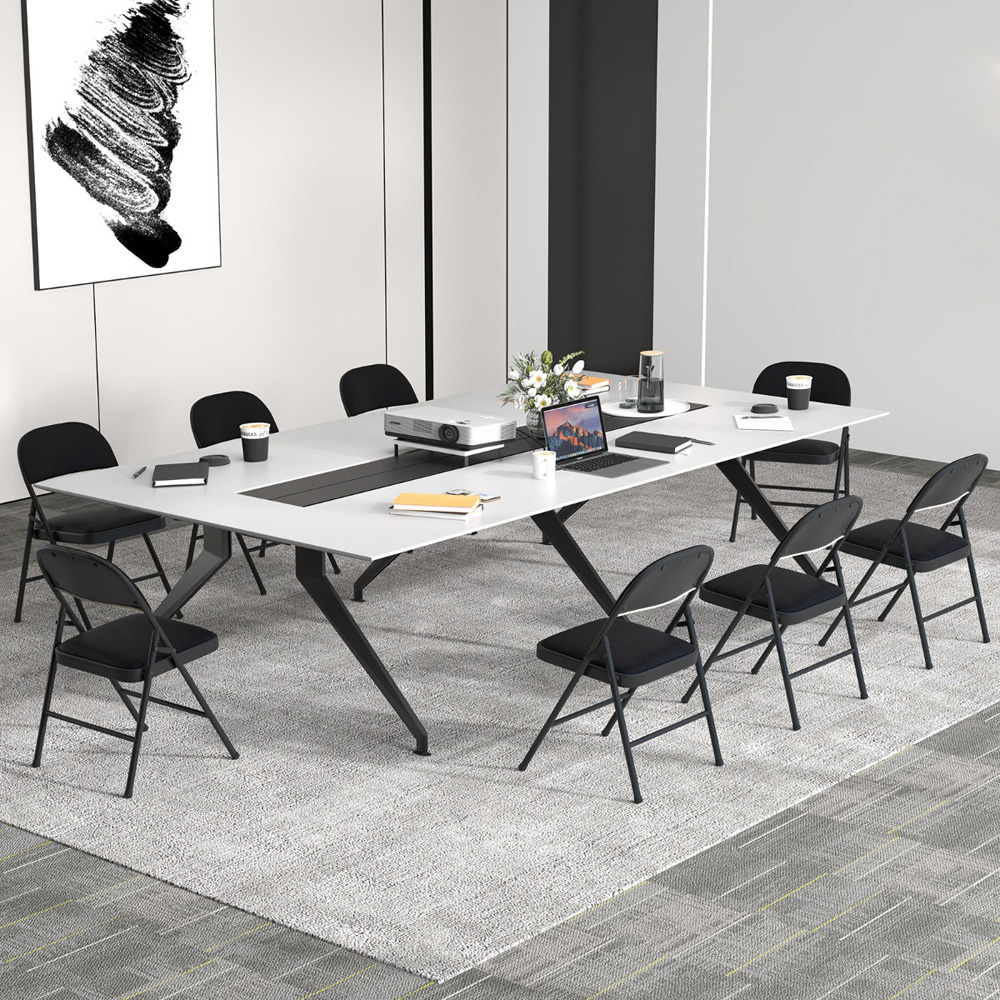 Costway Set of 2 Black Folding Padded PVC Leather Stackable Chairs Image 5