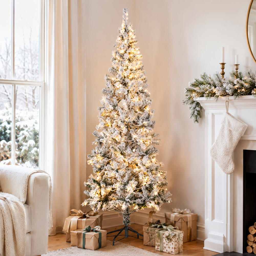 Abrihome 150 Warm White LED Pre-Lit Flocked Artificial Christmas Tree with 380 Tips 5ft Image 2