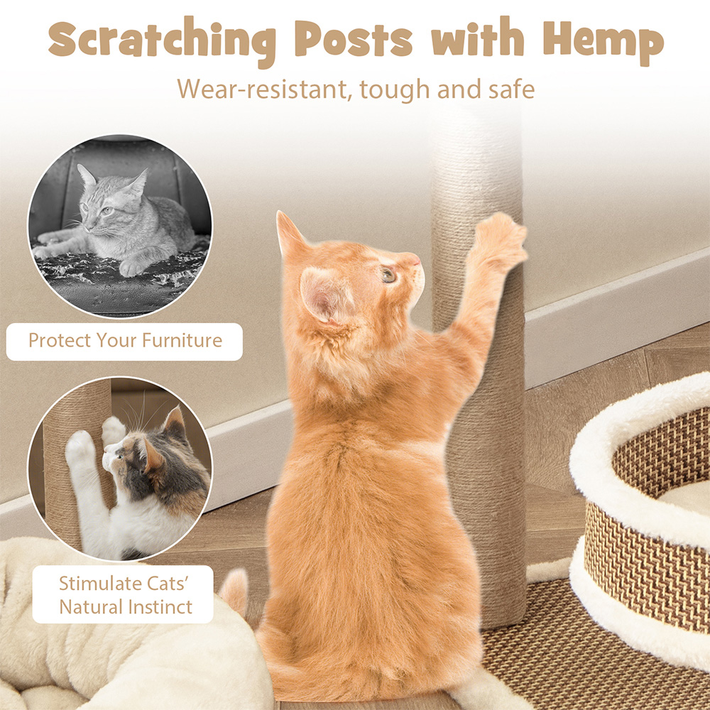 Costway Modern Cat Tower with Rattan Mat 80cm Image 6