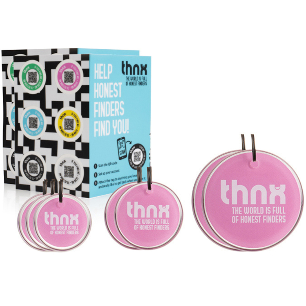 Thnx Pink Airtag Keychain and Stickers with QR Code Smart Pack XXL Image 1
