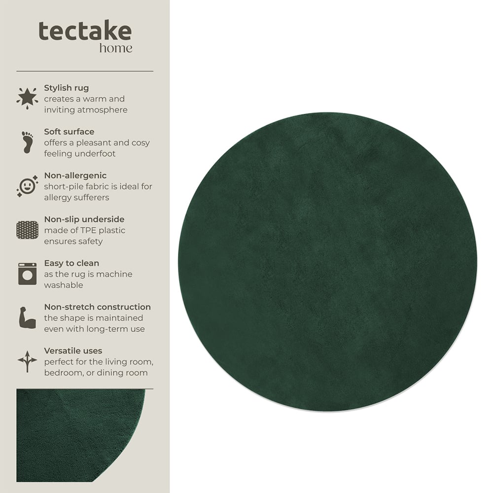 tectake Zonelle Green Short Pile Ultra Soft Rug 120 x 120cm Image 7