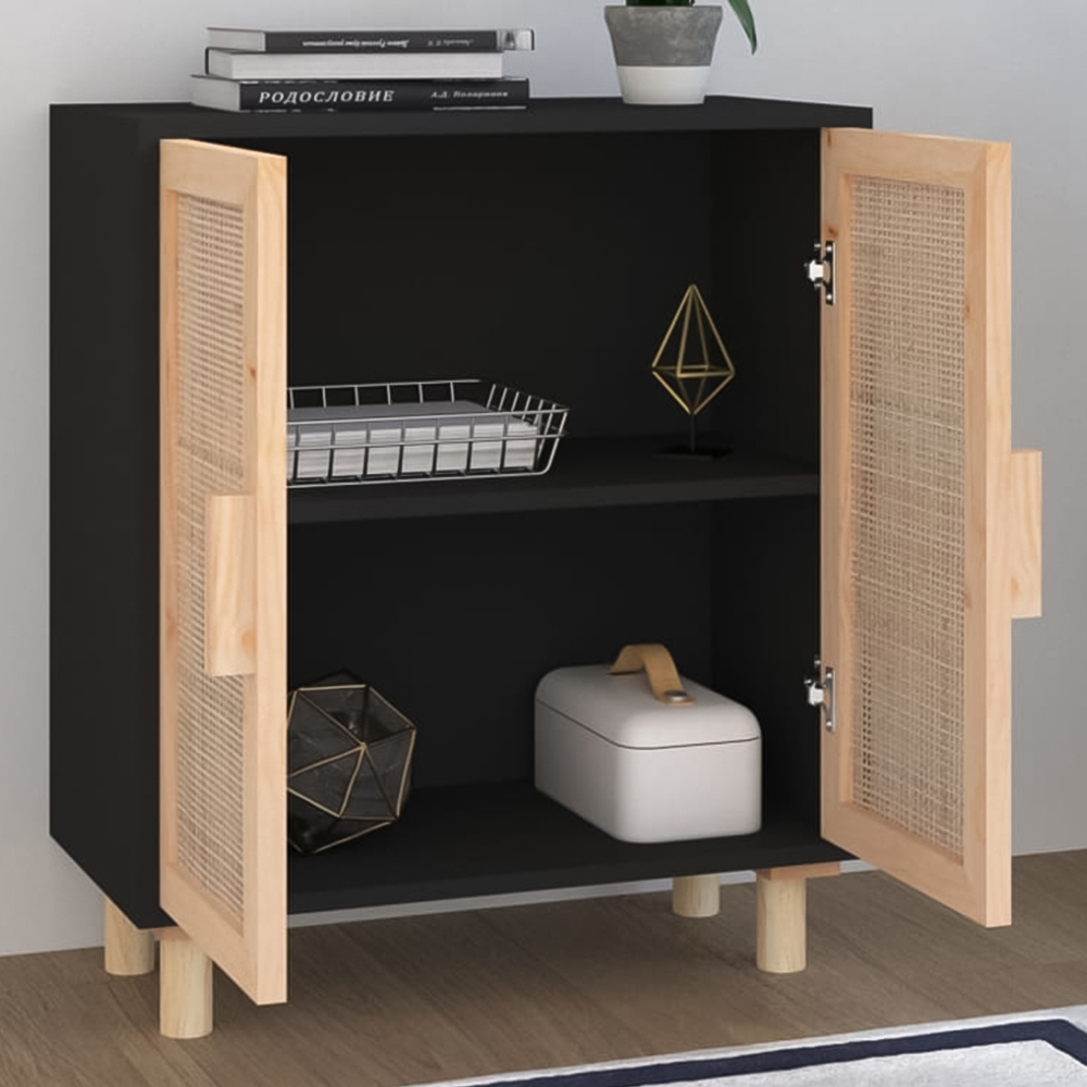 vidaXL 2 Door Black Rattan Wooden Sideboard Image 1