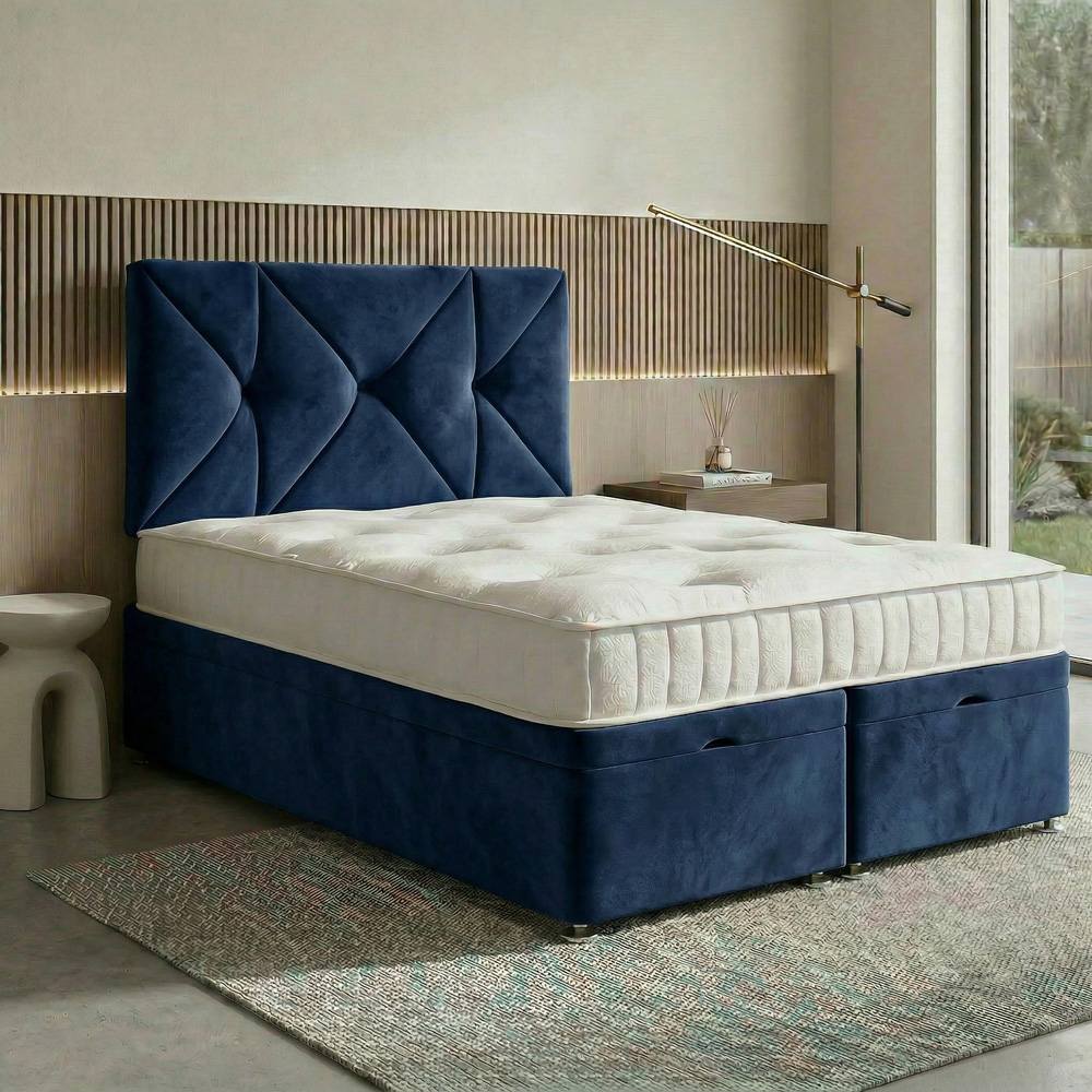 DS Living Eclipse King Size Dark Blue Plush Velvet Ottoman Bed Image 5