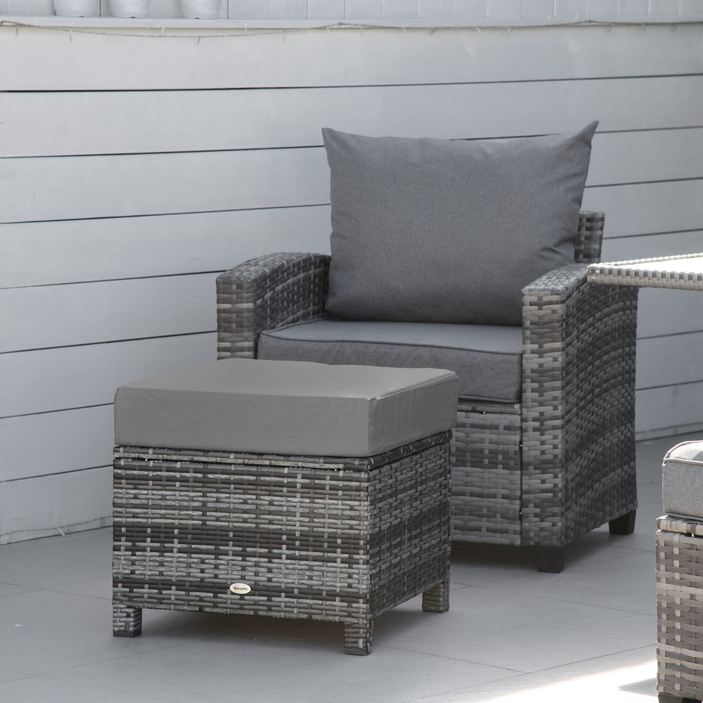 Outsunny Mixed Grey PE Rattan Footstool with Padded Seat Image 4
