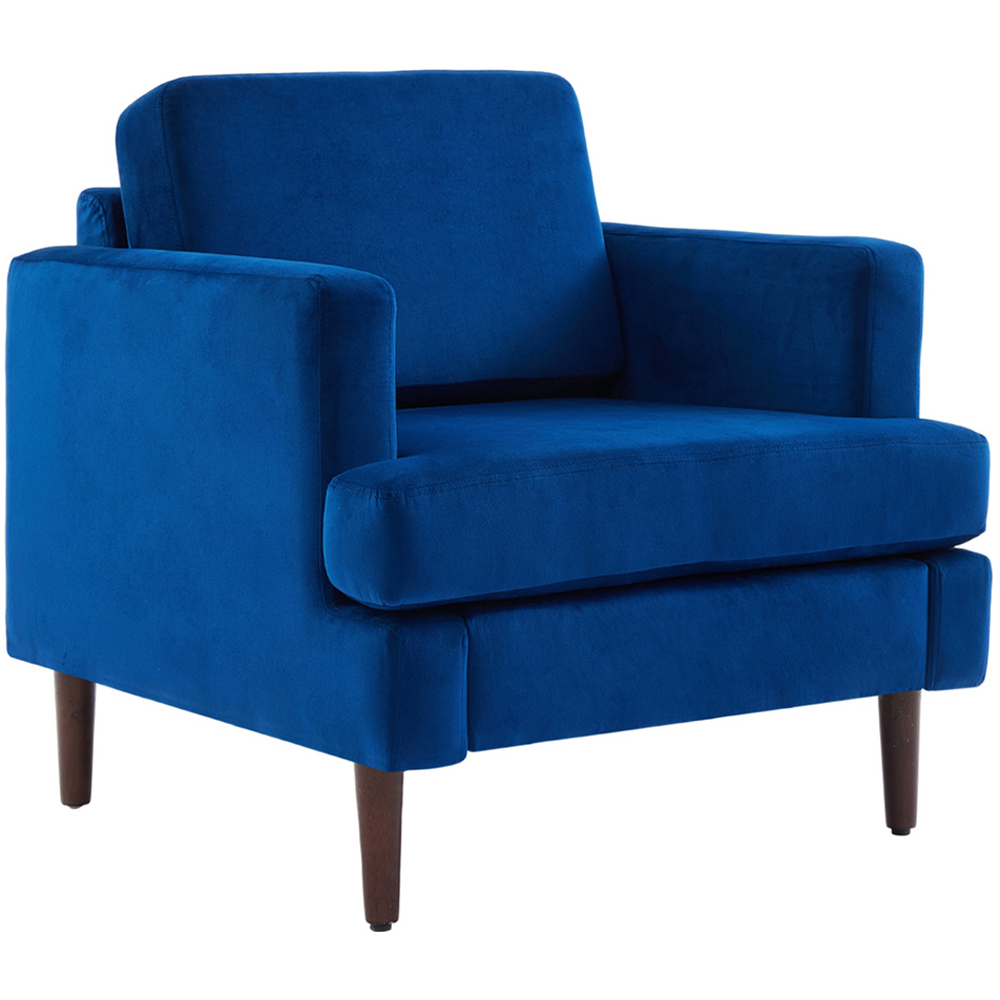 Living and Home Blue Linen Mid-Century Armchair Image 2