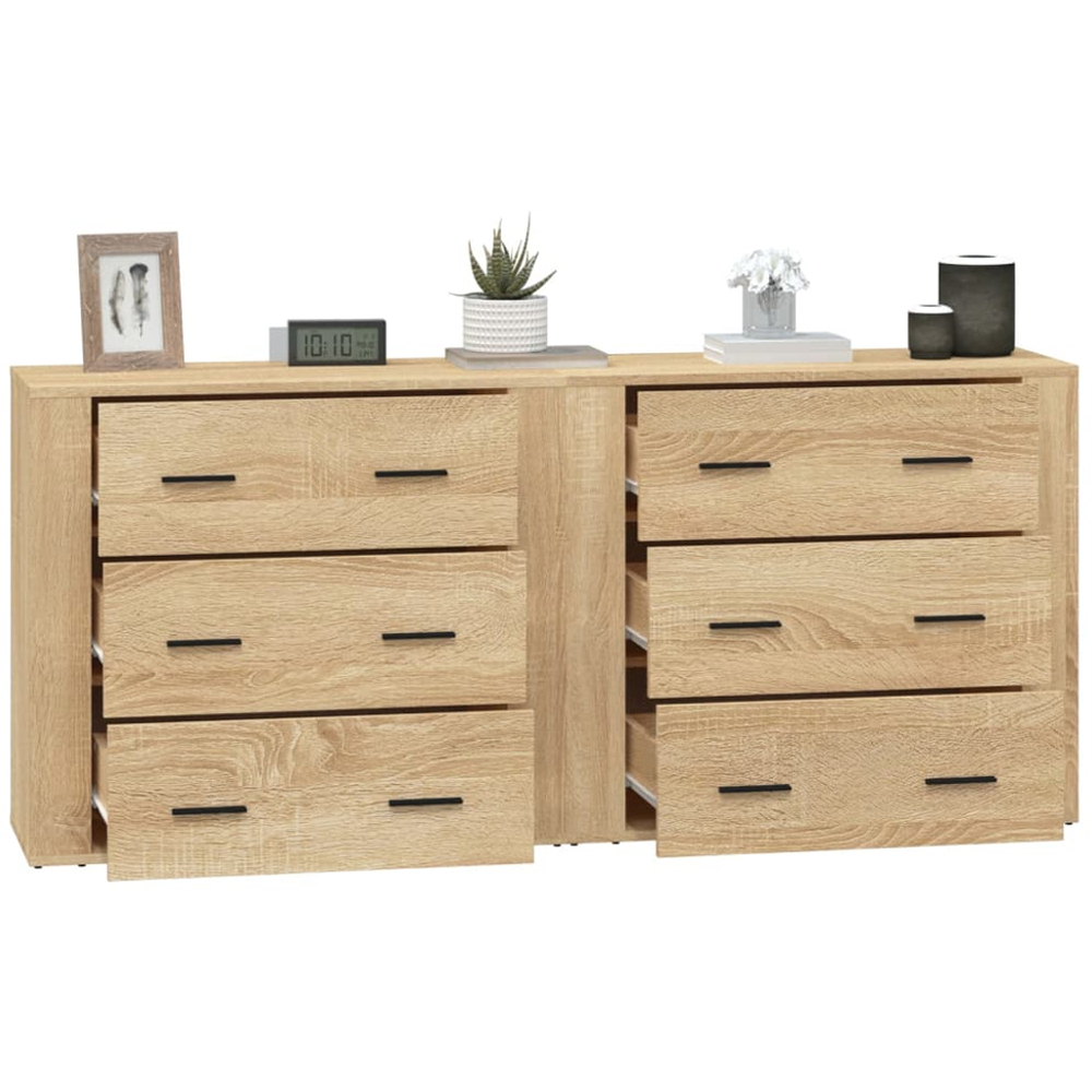 vidaXL 3 Drawer Sonoma Oak Sideboard Set of 2 Image 5