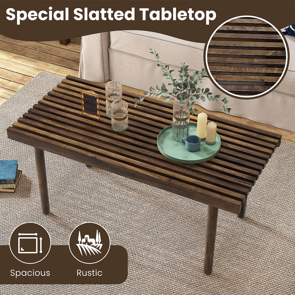 Costway Slatted Top Coffee Table Image 8