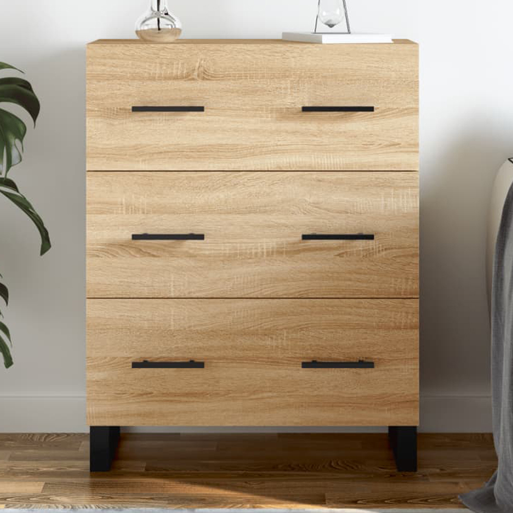 vidaXL 3 Drawer Sonoma Oak Small Sideboard Image 1