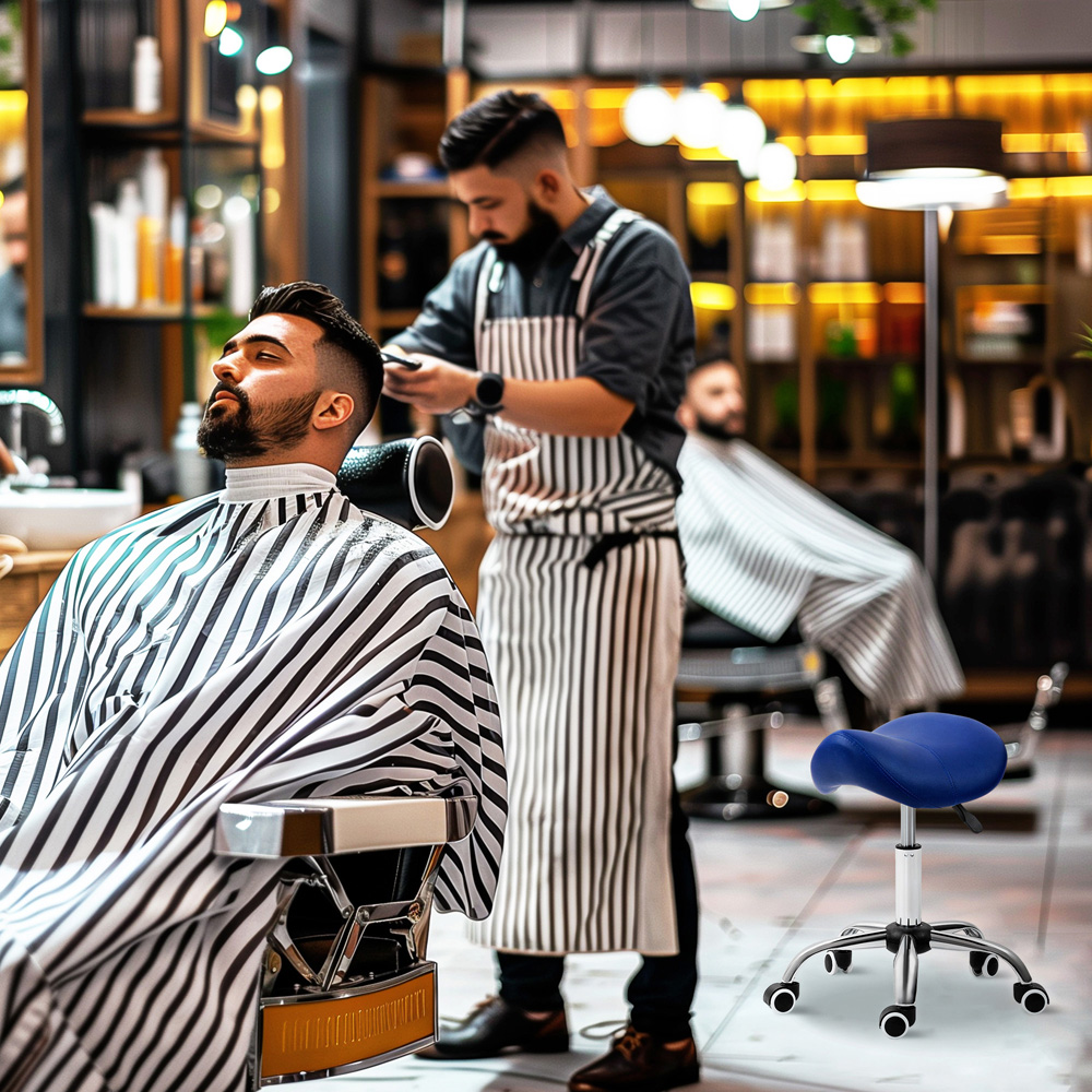Portland Blue PU Leather Adjustable Saddle Stool with Moulded Padded Seat Image 8