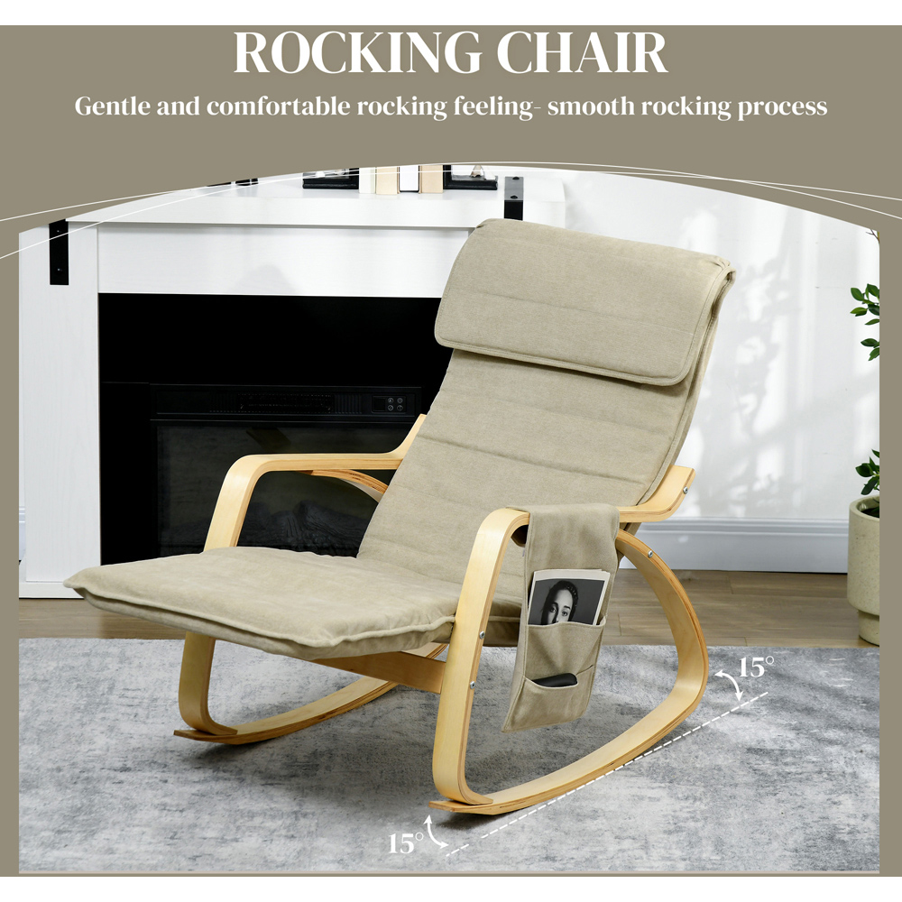 HOMCOM Beige Rocking Recliner Lounge Chair with Adjustable Footrest Image 5