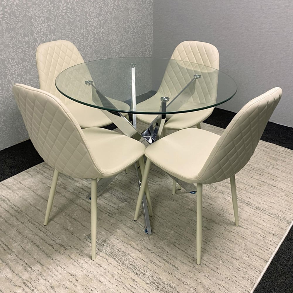 Kosy Koala Maya Gem 4 Seater Round Glass Dining Set Cream Image 1