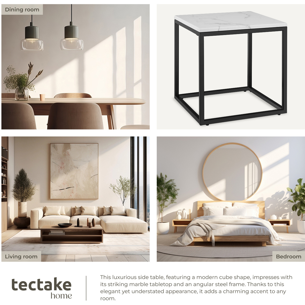 tectake Alysia Black and White Marble Top Square Side Table Image 3