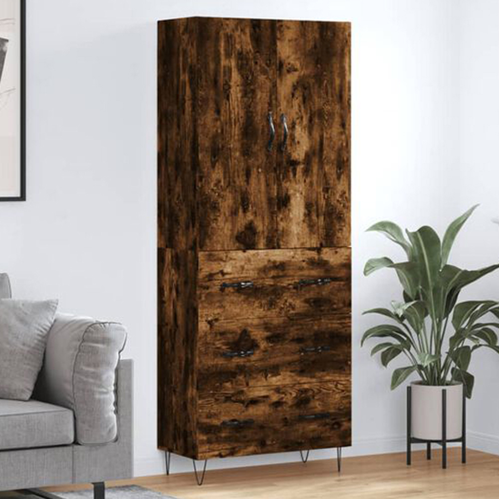 vidaXL 2 Door 3 Drawer Smoked Oak Highboard Image 1
