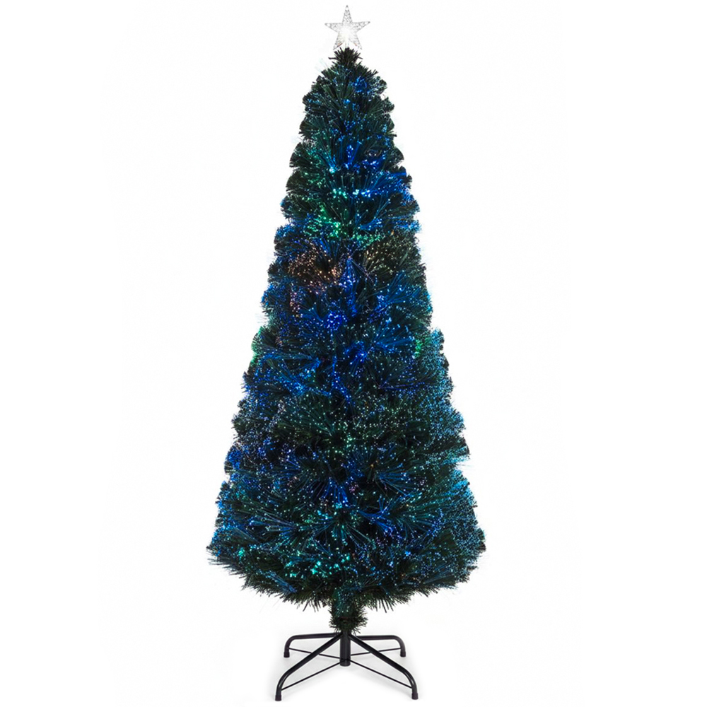 The Christmas Centre Warm White LED Green Pin Prick Fibre Optic Artificial Xmas Tree 5ft Image 1