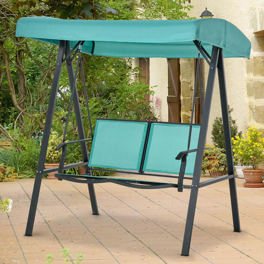 Outsunny 2 Seater Lake Blue Swing Chair with Canopy Image 1