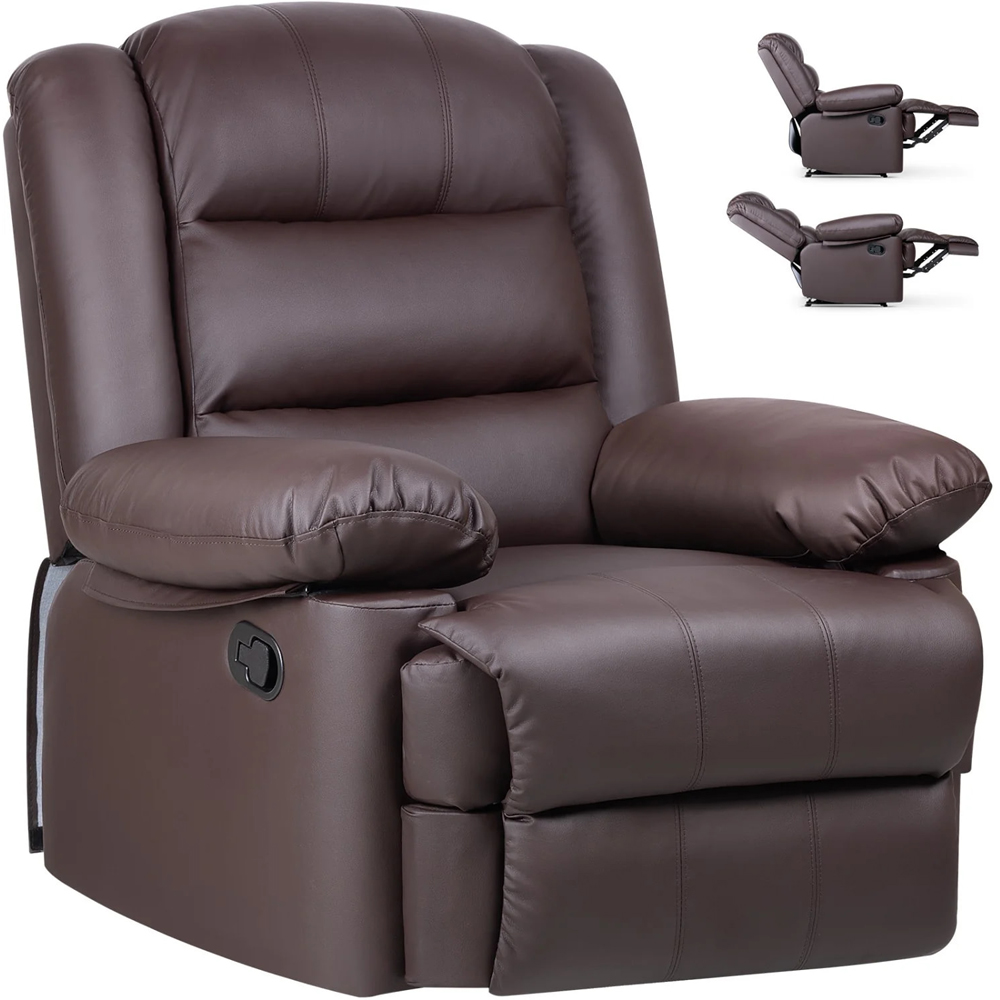 Rattrix Brown PU Leather Manual Reclining Chair with Padded Backrest and Retractable Footrest Image 2