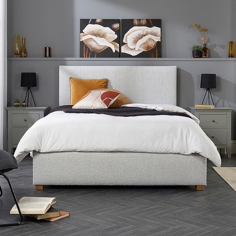 Aspire Single Platinum Boucle Upholstered Garland Ottoman Bed Frame Image 9