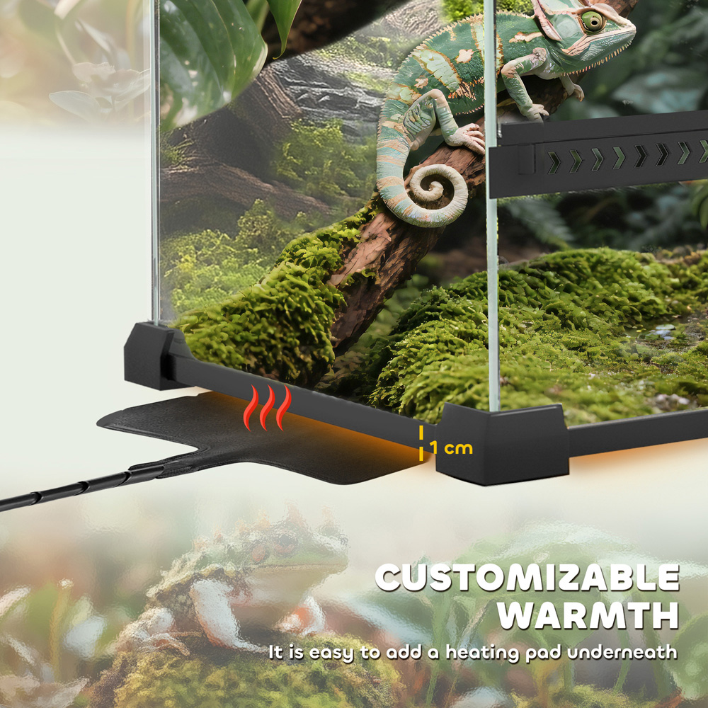 PawHut Black Glass Terrarium with Stone Background 24L Image 8