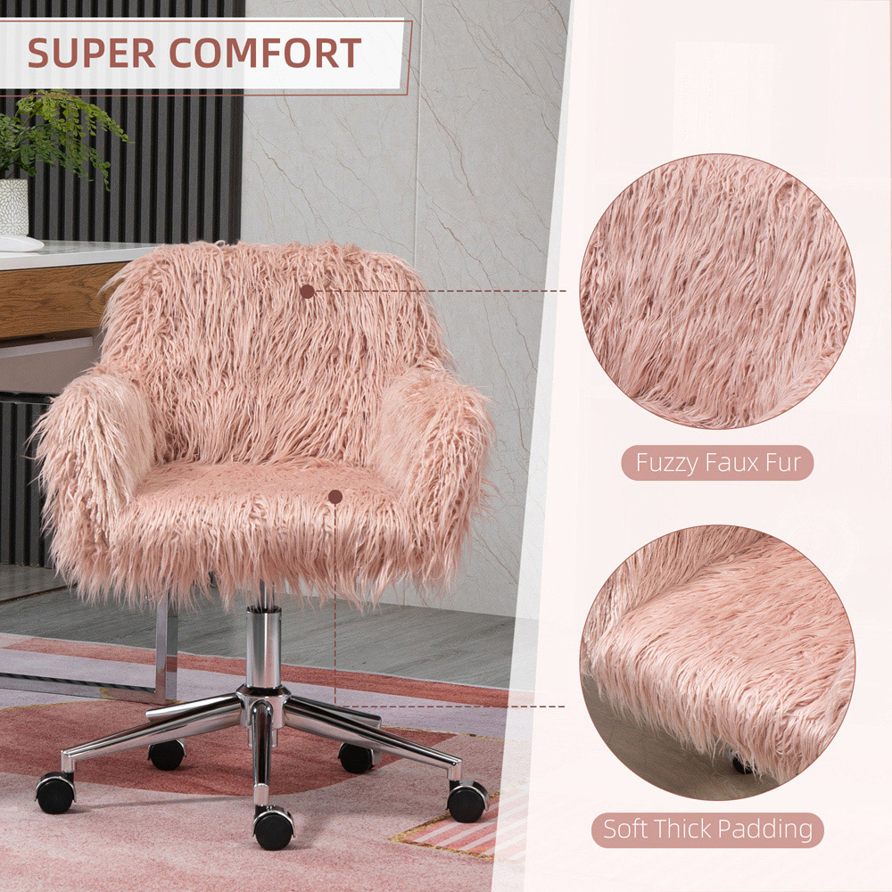 Portland Pink Faux Fur Height Adjustable Swivel Vanity Chair Image 4