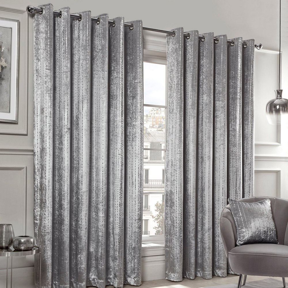 Divante Selina Silver Foil Dotty Stripe Eyelet Curtain 229 x 229cm Image 1