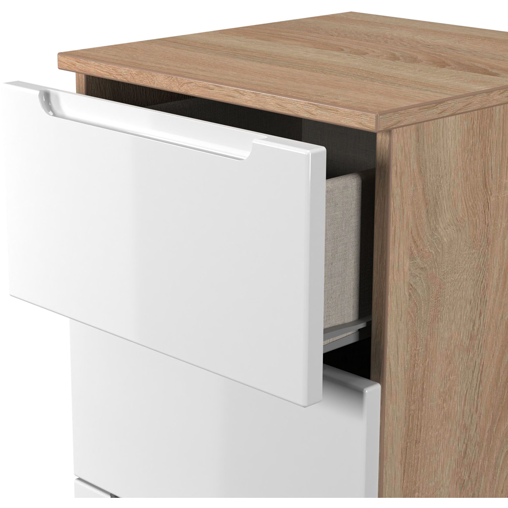 Crowndale Milan 3 Drawer White Gloss and Bardolino Oak Bedside Cabinet Ready Assembled Image 5