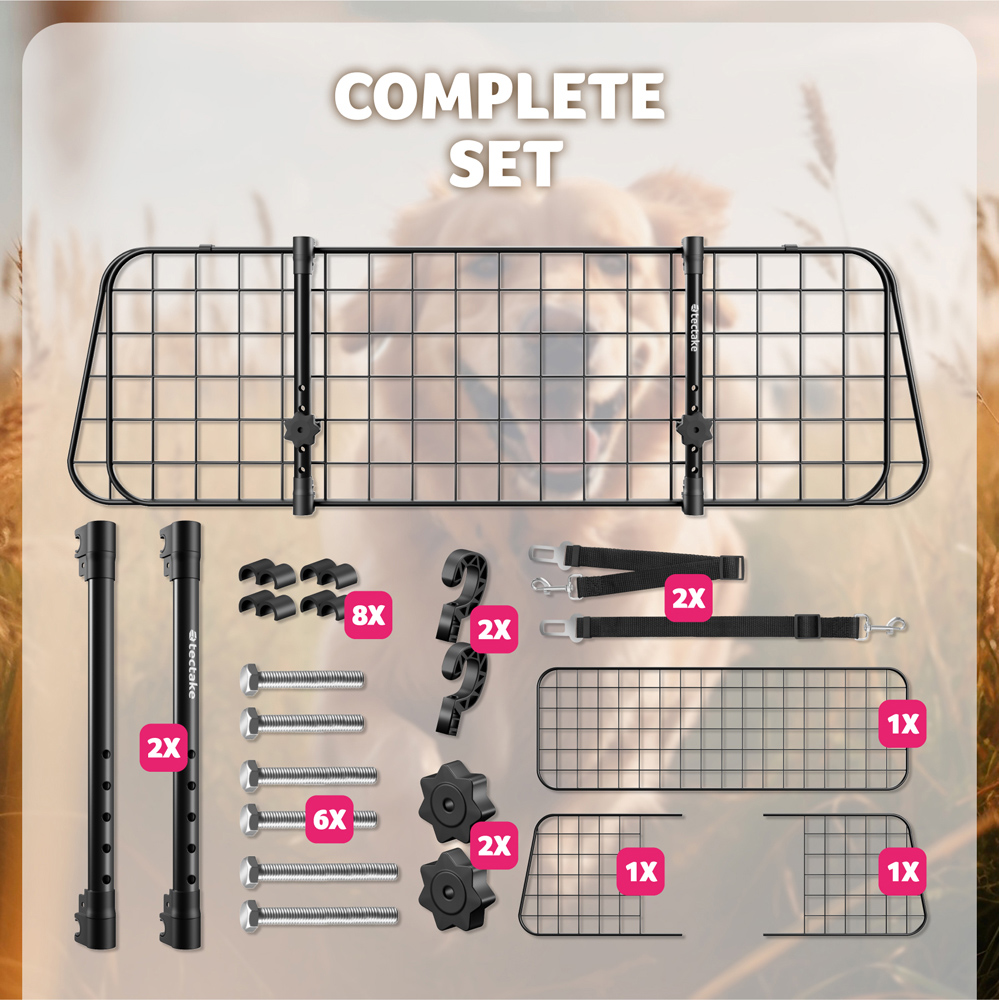 tectake Adjustable Mesh Steel Car Dog Barrier with 2 Seat Belts 91.5 x 30.5 x 5cm Image 4
