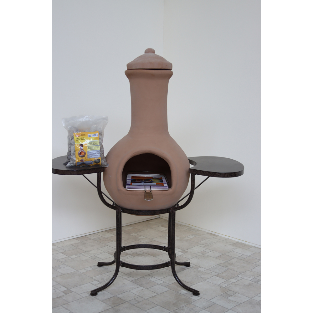 Gardeco BBO-C8C.00 Grill Lava and Stones Clay Chiminea BBQ Bundle Image 2