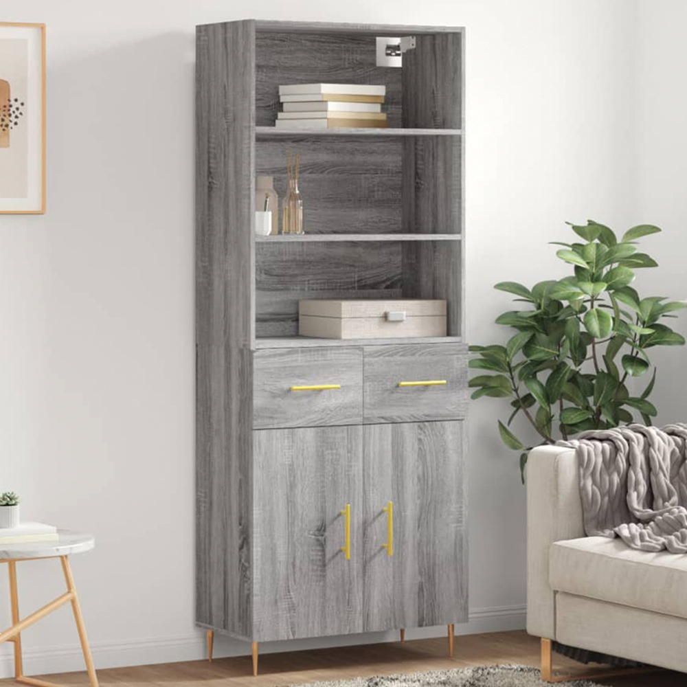 vidaXL 2 Door 2 Drawer 3 Open Shelf Grey Sonoma Highboard Image 1