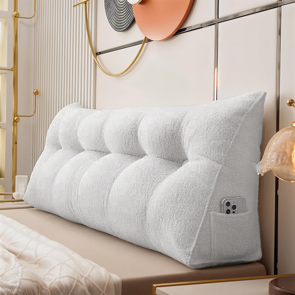 Living and Home Beige Teddy Fleece Wedge Headboard Pillow with Side Pocket 50 x 180cm Image 7