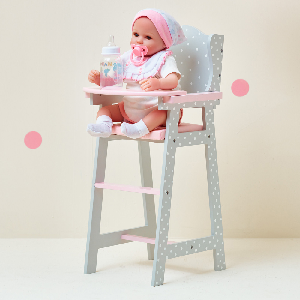 Teamson Kids Olivia's Little World Grey Polka Dots Princess Baby Doll High Chair Image 6
