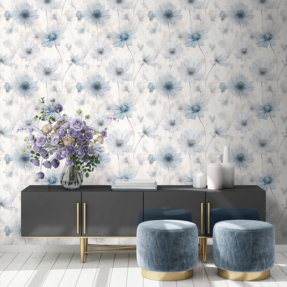 Muriva Lissa Flowers Blue Wallpaper Image 3