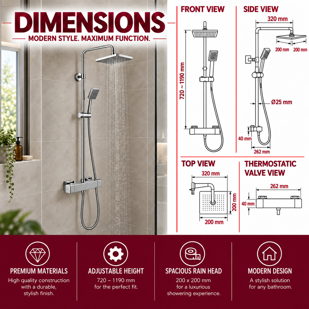 Go Bathrooms Riva Chrome Thermostatic Shower with Rainfall Head and Handset Image 5
