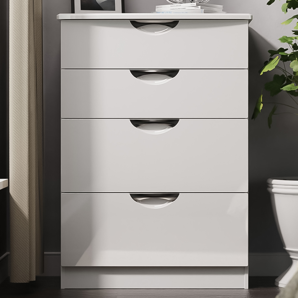 Crowndale Camden 4 Drawer White Gloss and White Deep Chest of Drawers Ready Assembled Image 1