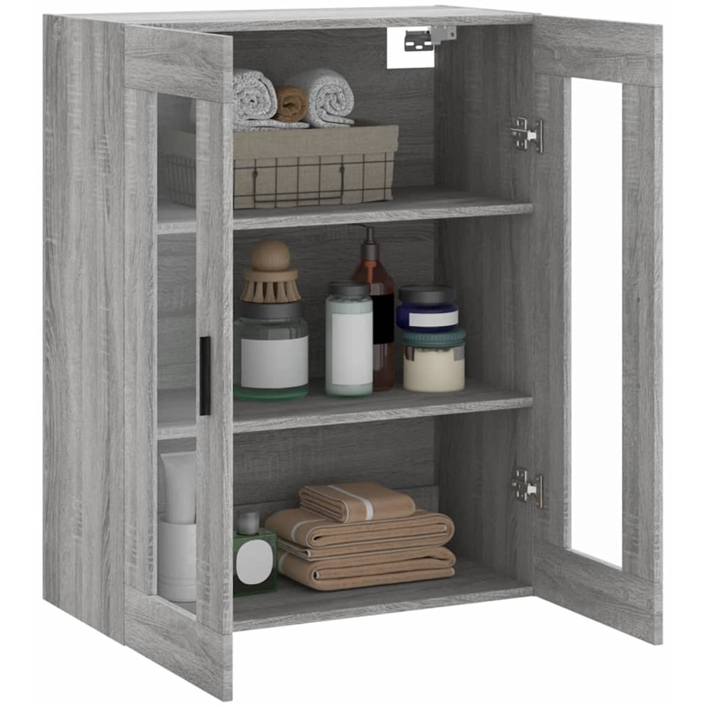 vidaXL 2 Glass Door Grey Sonoma Wall Mounted Cabinet Image 5