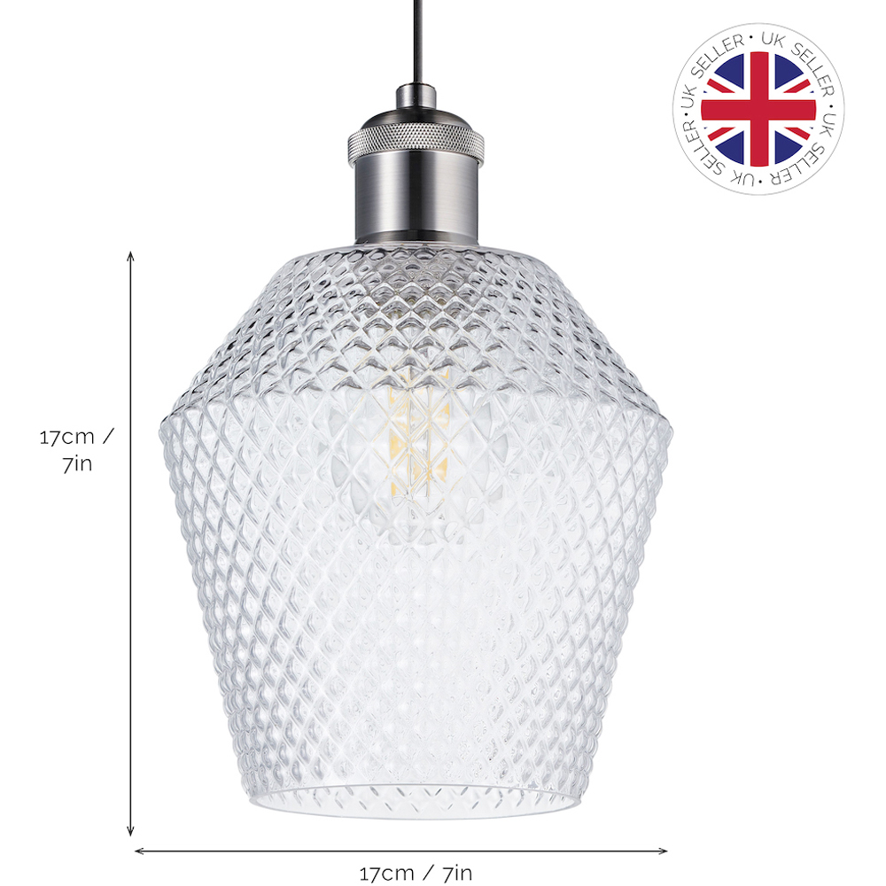 Happy Homewares Clear Glass Compact Diamond Pendant Shade Image 8