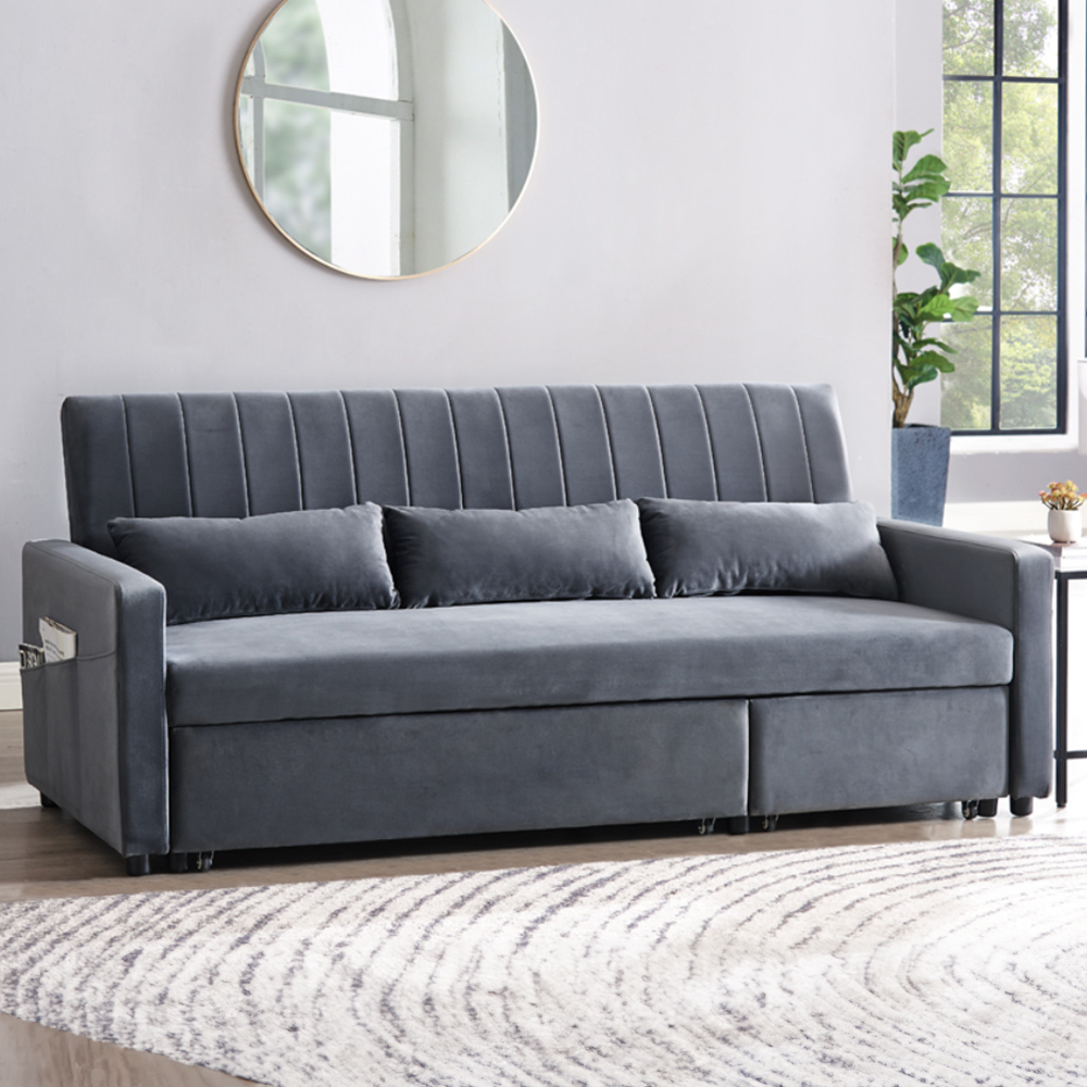Home Detail Devon Double Sleeper Grey Velvet Pull Out Sofa Bed | Wilko