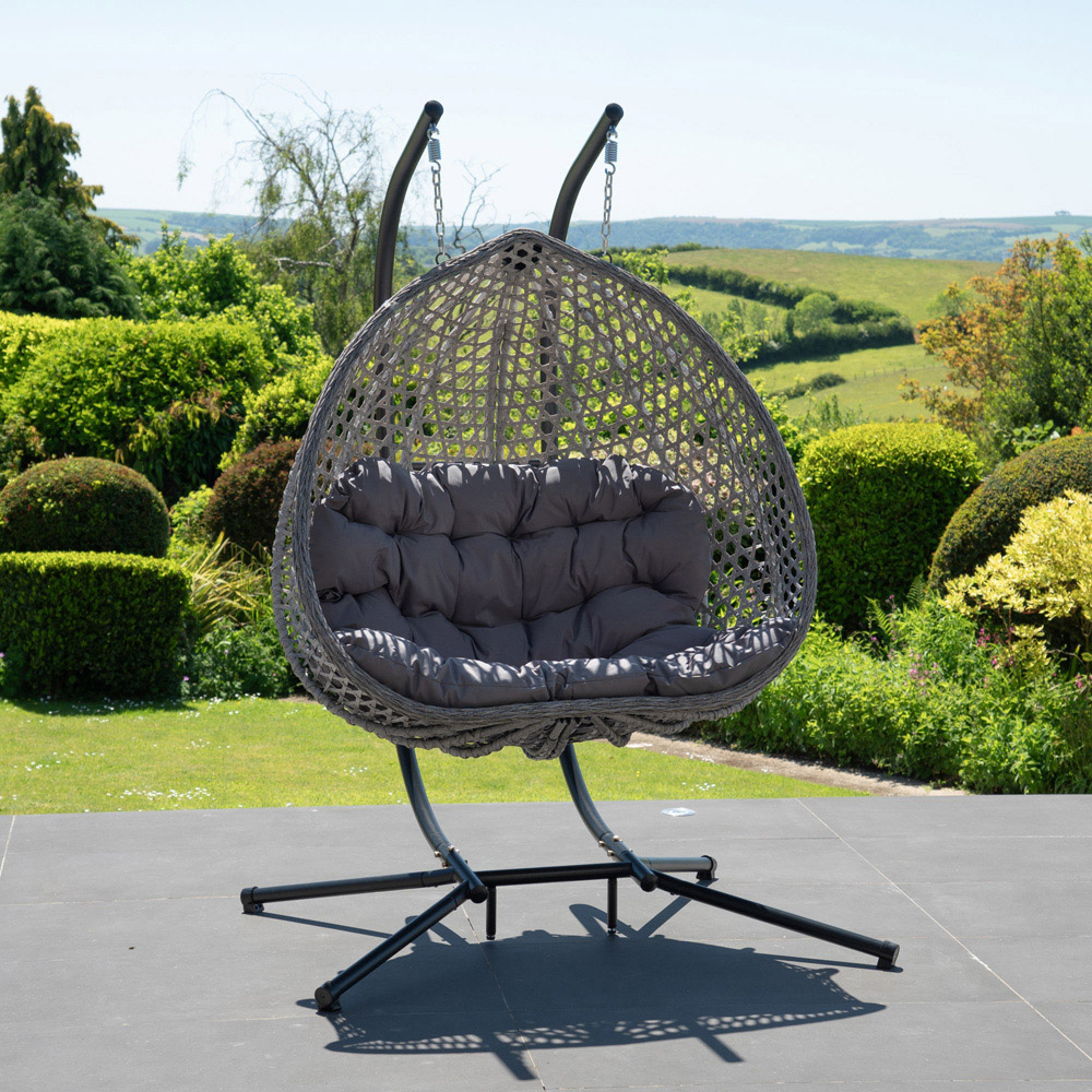 Artemis Home Alston 2 Seater Dark Grey Garden Hanging Egg Chair Image 5