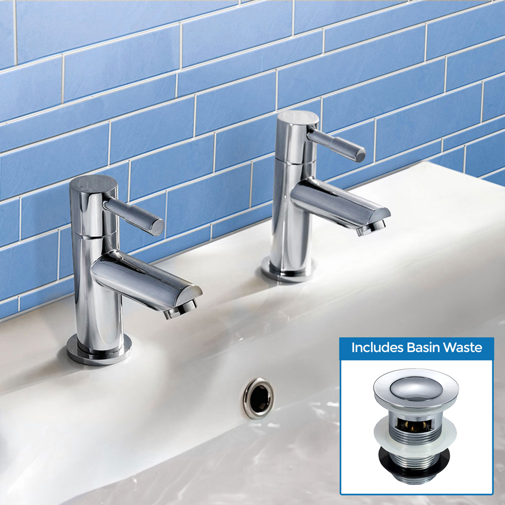 Nes Home Blossom Chrome Hot and Cold Basin Twin Taps with Waste Image 2