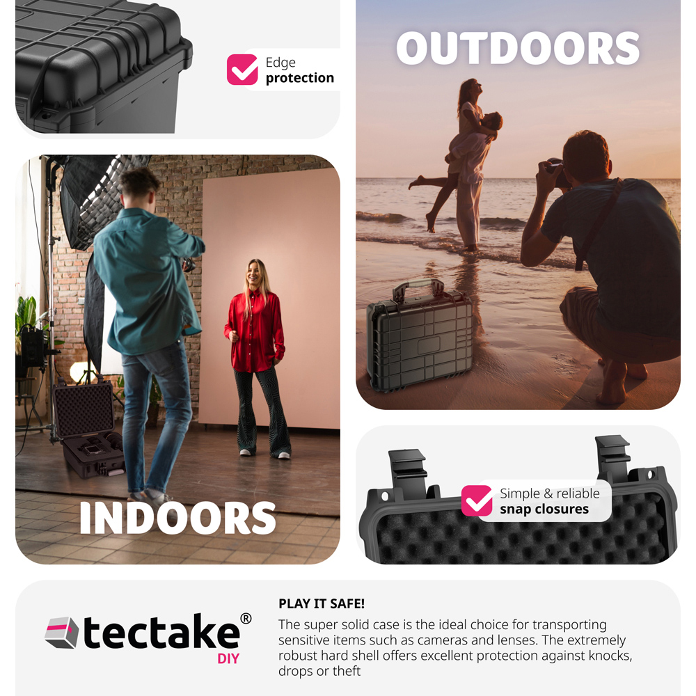 Tectake Large Black Hard Shell Waterproof Camera Case Image 6