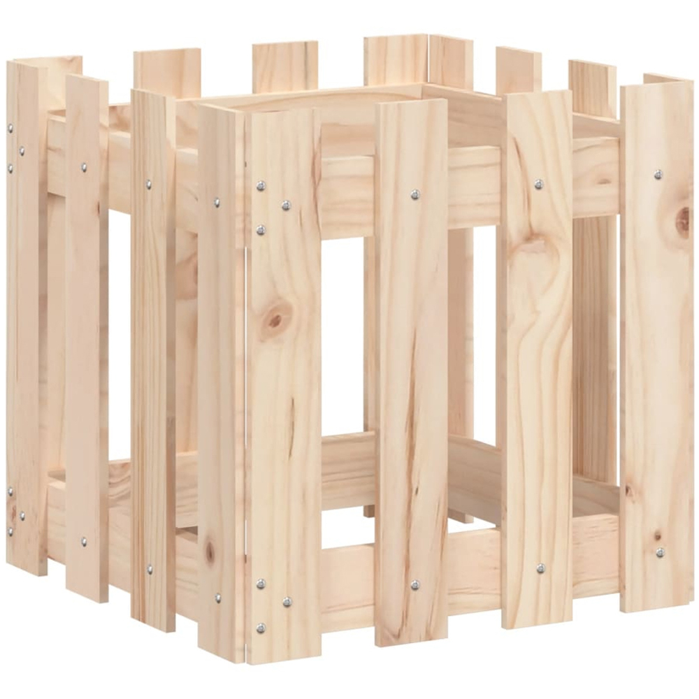 vidaXL Natural Pine Wood Fence Design Garden Planter 40 x 40 x 40cm Image 3