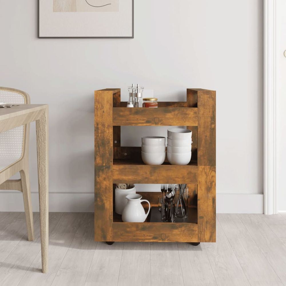 vidaXL 3 Shelf Smoked Oak Kitchen Trolley Image 7
