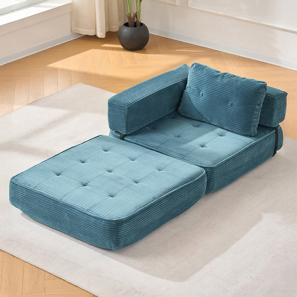 Living and Home Single Seater Blue Foldable Corduroy Upholstered Sofa Bed Image 7