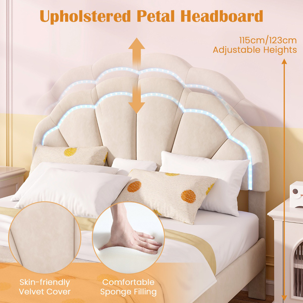 Costway Double Platform Bed with Adjustable Petal Headboard Image 6